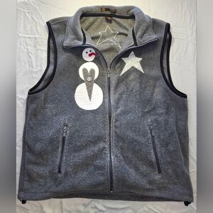 Harriton Gray Fleece Full-Zip Vest - Snowman & Stars - Size XL